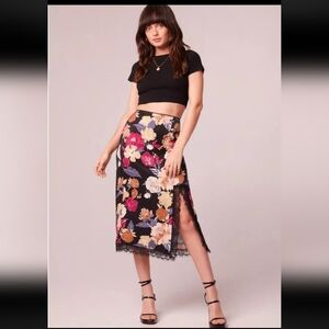 NWT Band of the Free Lilou Floral Lace Slip Midi Skirt Black Berry S